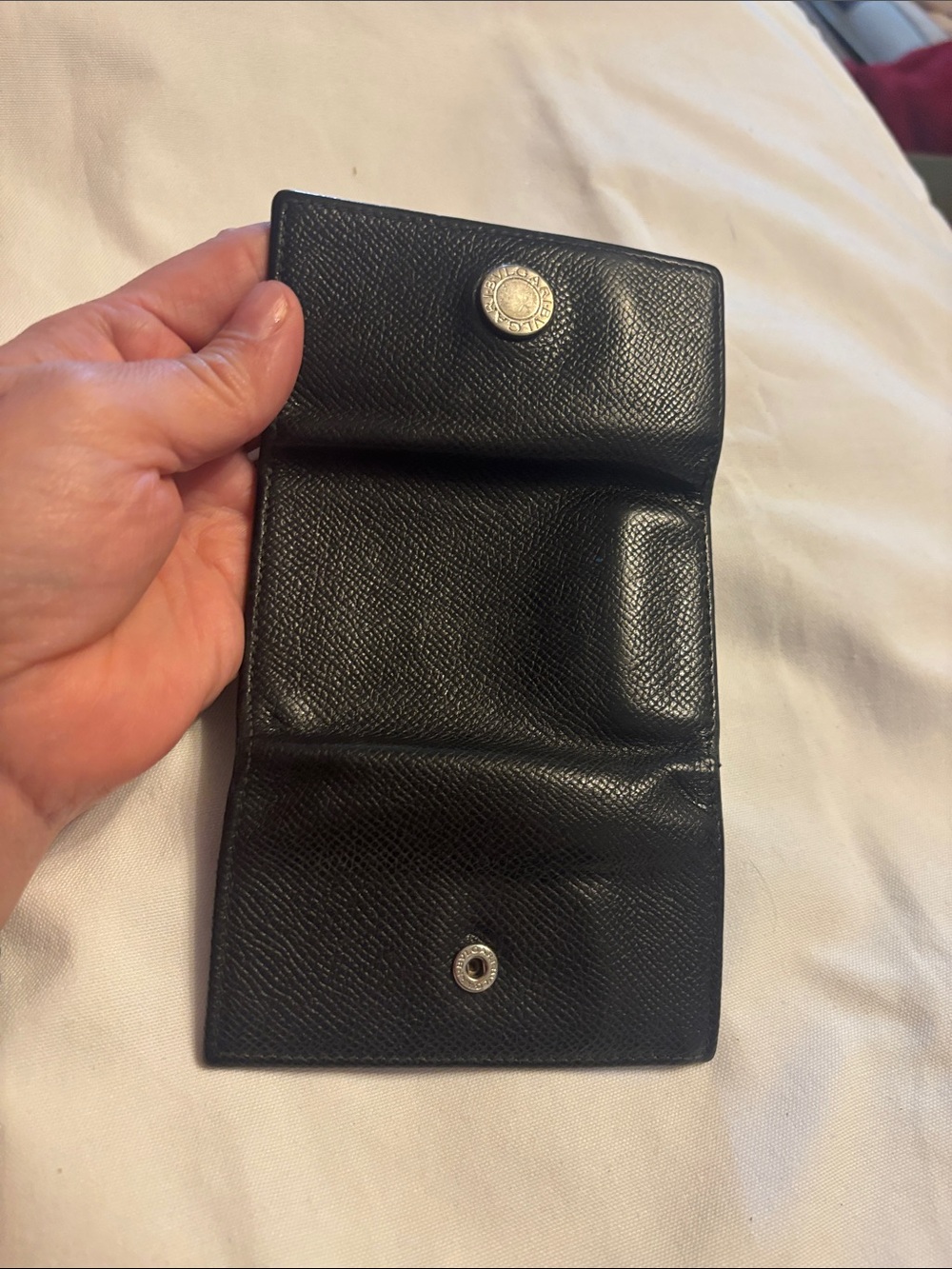 Bulgari Black Leather Key & Card Holder with Silver Tone Logo Button - Picture 13 of 16